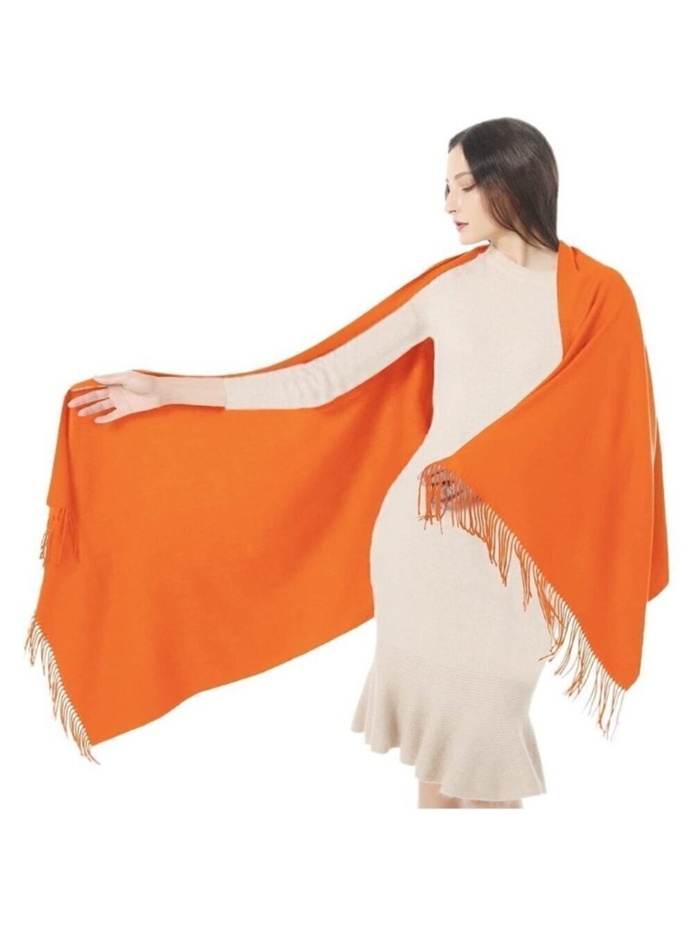 Women's  Scarf Pashmina Shawls and Wraps Winter Warm Silky Scarves -Orange Solid